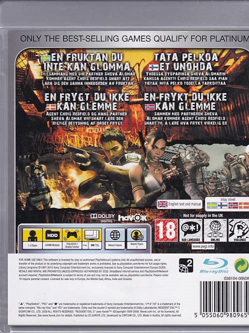 Resident Evil 5 - Platinum - PS3 (B Grade) (Genbrug)